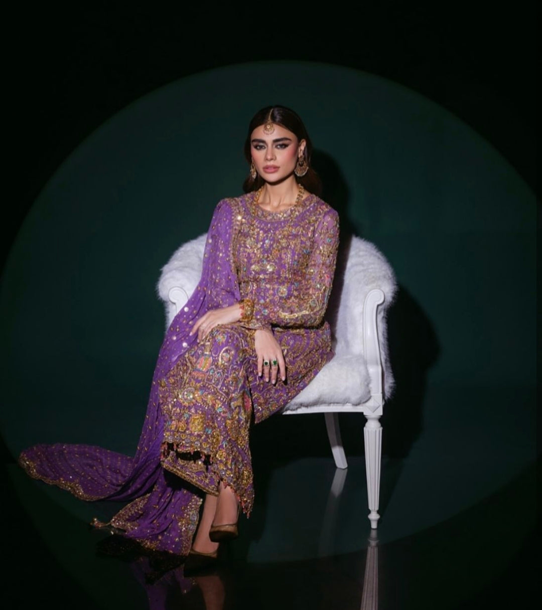 Nomi Ansari Draped in Rich Purple Ayla's Atelier